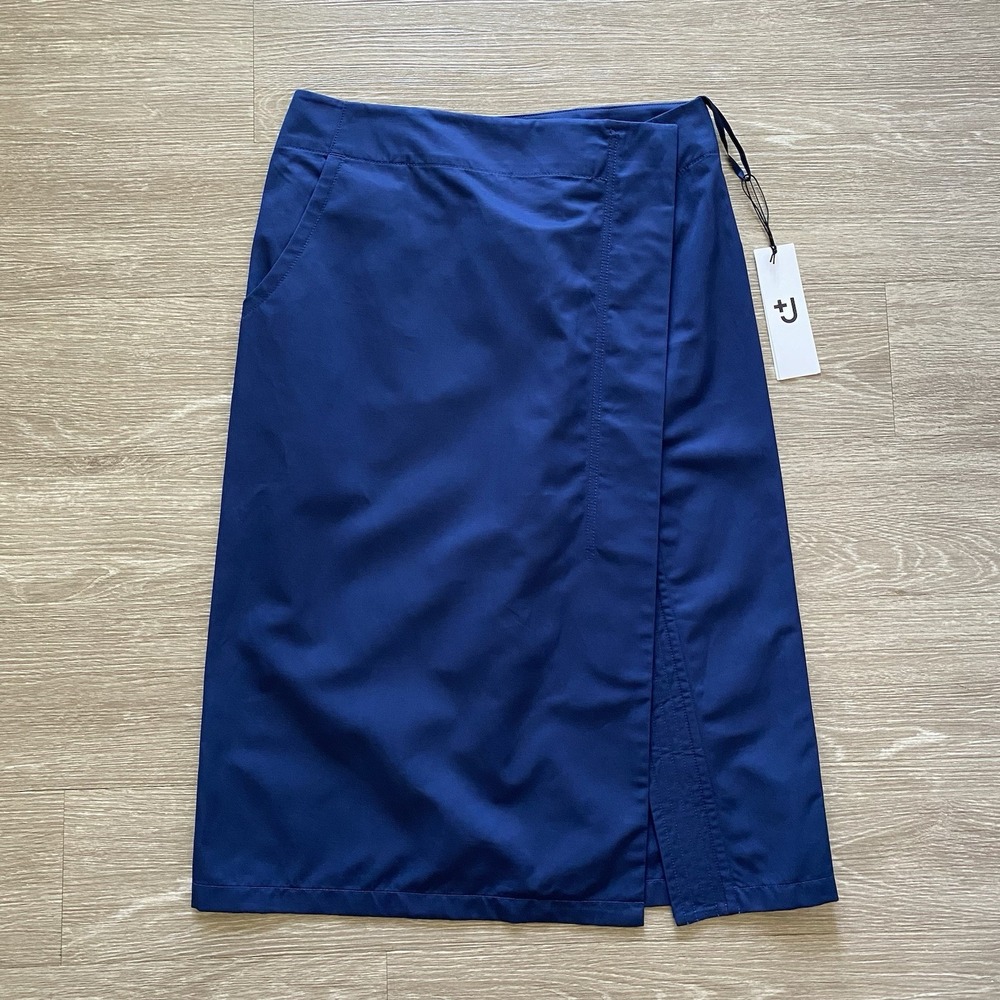 +J Uniqlo × Jil Sander Cotton Linen Wrap Skirt Womens 10 Blue Coastal Preppy NWT